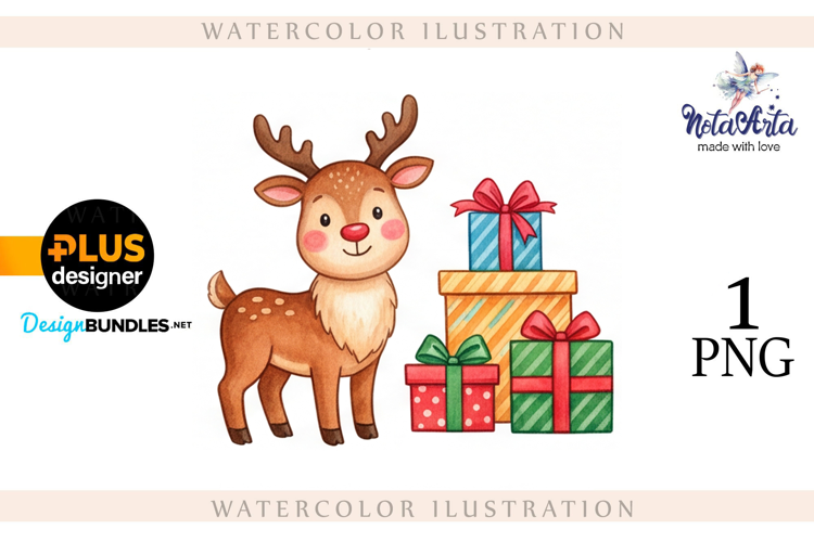 Christmas deer watercolor illustration