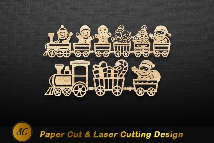 Wooden Christmas Train Characters Gifts santa snowman Laser