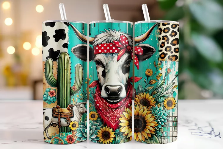 Cow & Sunflowers Tumbler Wrap | Sublimation | Tumblers
