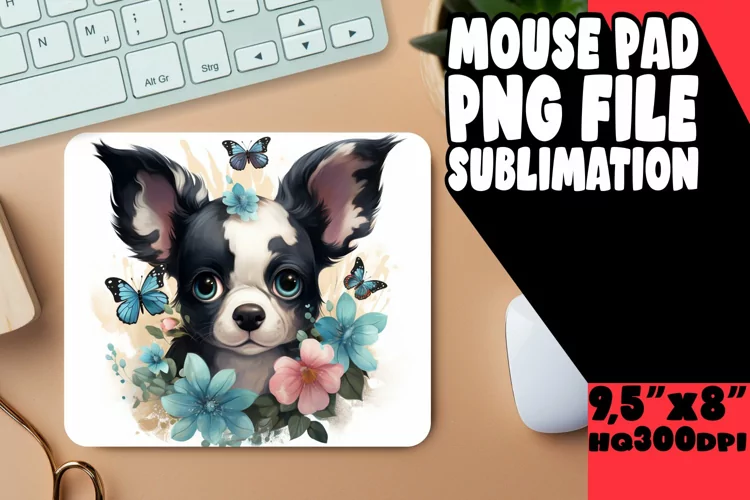 Watercolor Dog & Flower Mouse Pad