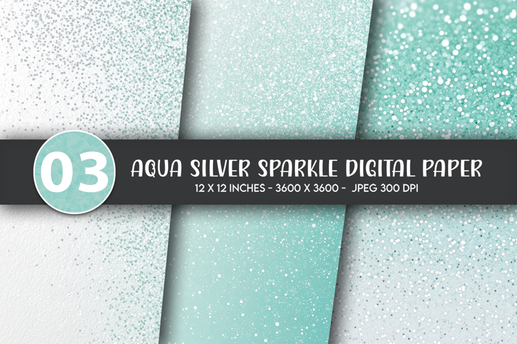 Aqua Silver Sparkle Digital Paper
