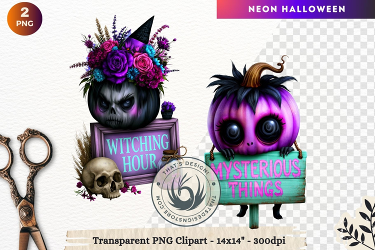 Neon Halloween Character Clipart Spooky Kawaii
