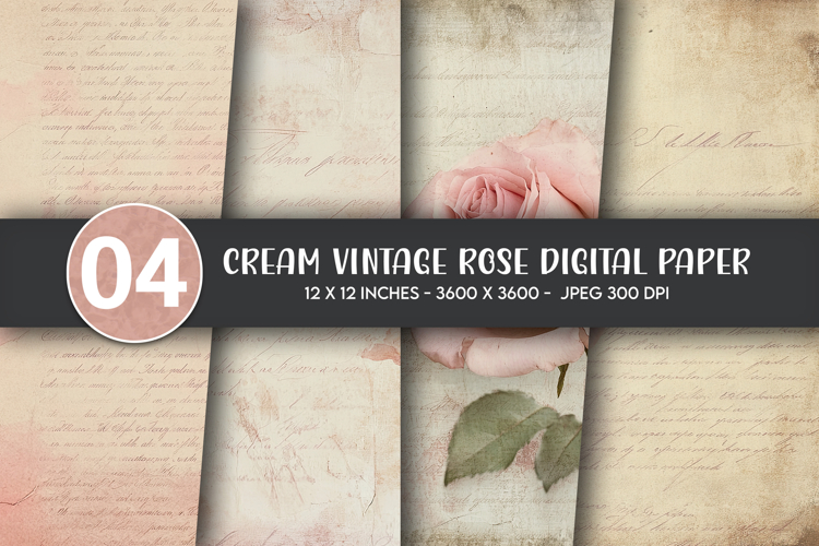 Cream Vintage Rose Digital Paper example image 1