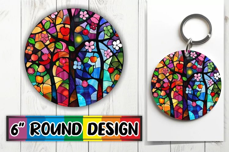 Colorful Stained Glass Tree Round Design Sublimation