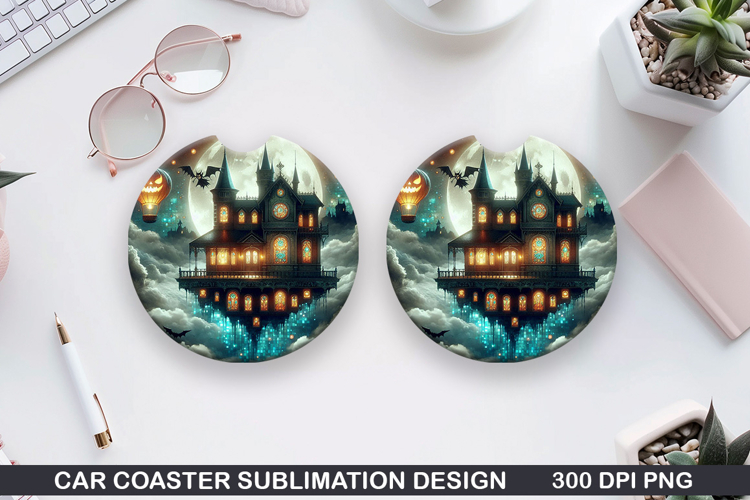 Mansion Car Coaster Sublimation |Halloween Coaster PNG