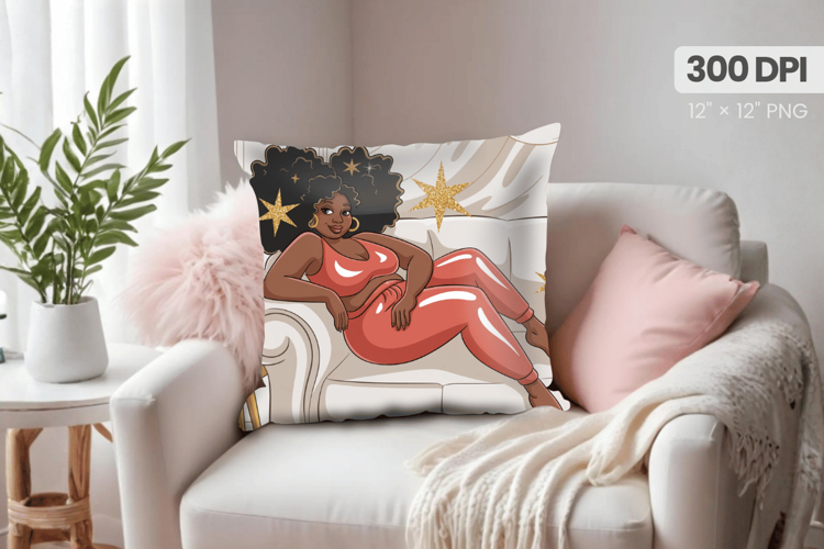 Afro Girl /Woman braided hair Pillow Design, Black Queen PNG