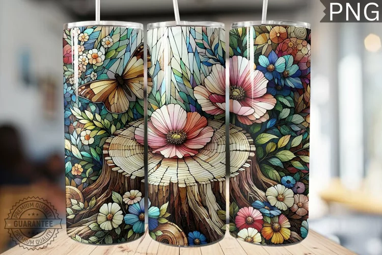Watercolor Flower Wooden Stump Tumbler - High Quality 3Dpi