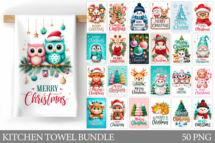Christmas Kitchen Towel Bundle. Winter Kitchen Towel Design