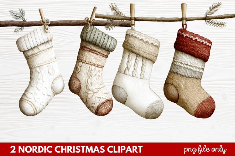 2 Nordic Christmas Clipart | Scandinavian Holiday PNG
