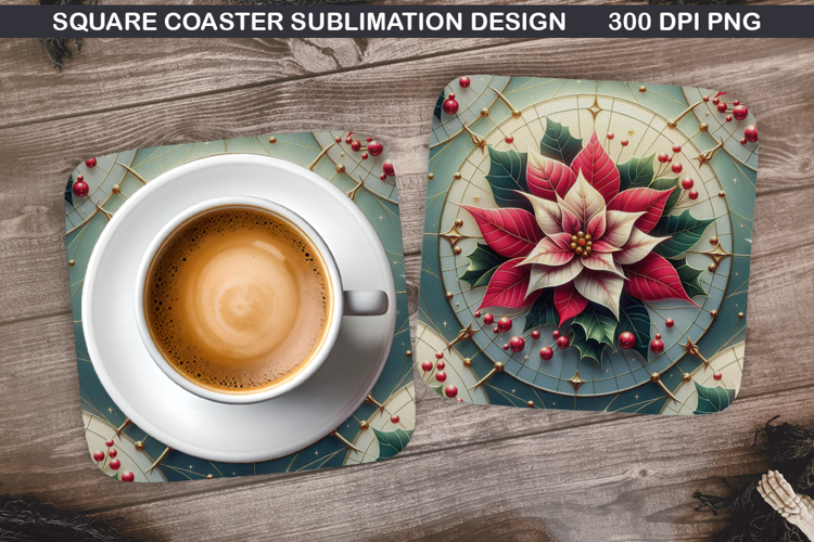 Poinsettias Coaster Sublimation, Christmas Coaster PNG