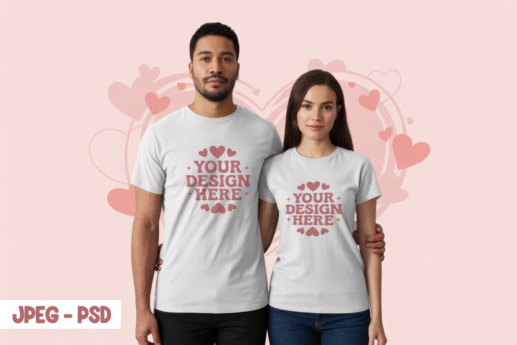 Valentine Couple T Shirt PSD JPEG Mockup example image 1