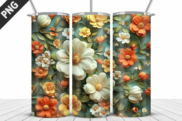 3D Daisy Flowers 20oz Tumbler Wrap | Sublimation Design