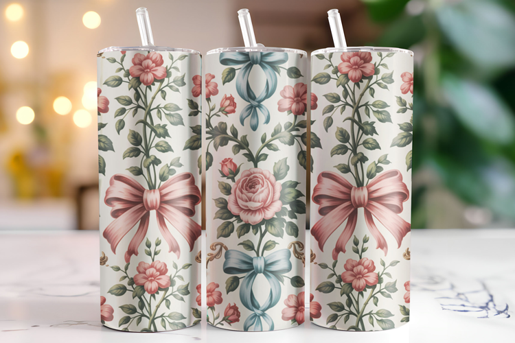 Flowers & Bow Tumbler Wrap | Sublimation | Tumblers