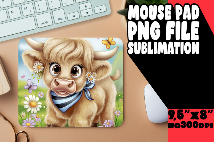 Blissful Mouse Mat Sublimation PNG, Cute Cow