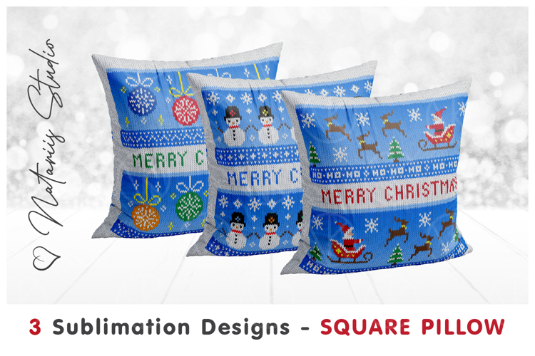 3 Cozy Christmas Knitted Designs - Sublimation Square Pillow