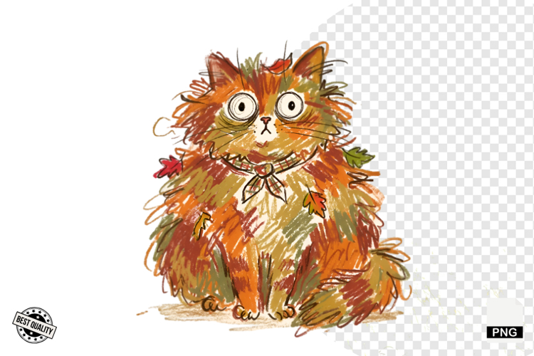 Quirky Funny Autumn Cat Clipart