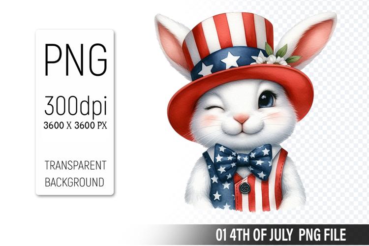 4th Of July Bunny Sublimation Clipart PNG Design