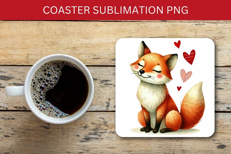 valentine square coaster - fox heart love example image 1