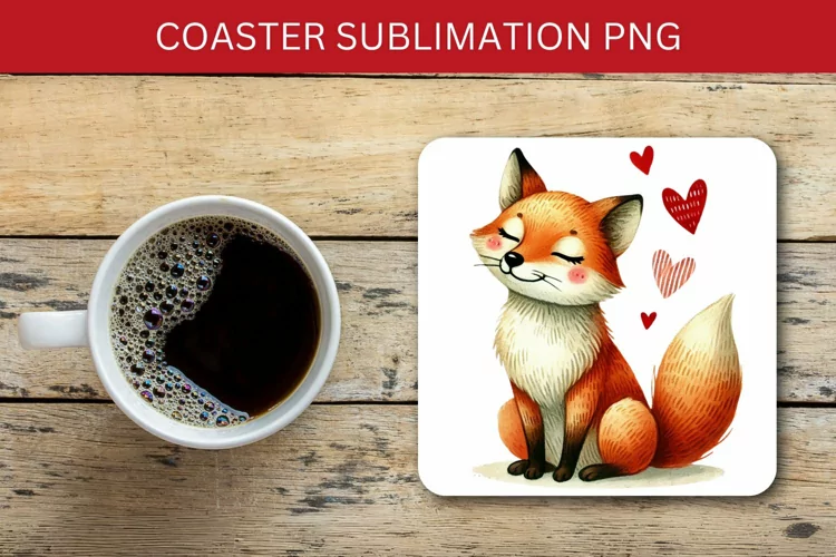 valentine square coaster - fox heart love