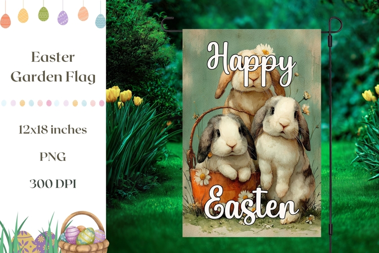 Easter Garden Flag, Vintage Bunnies Garden Flag