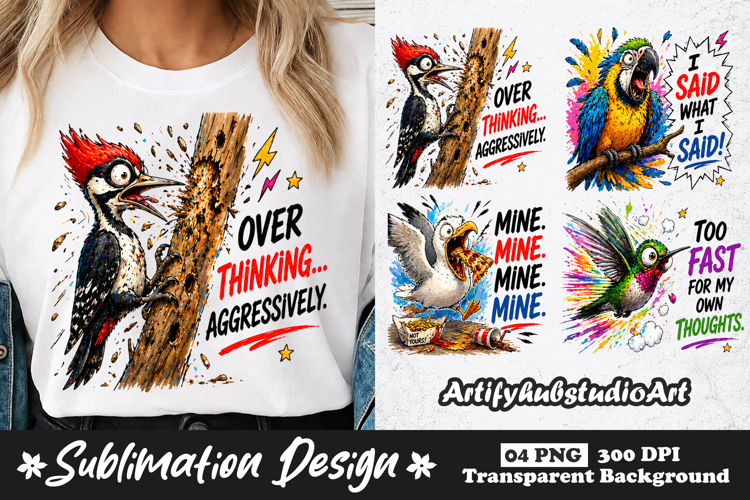 Funny Overthinking Bird Sublimation Sarcastic Animal Quote example image 1
