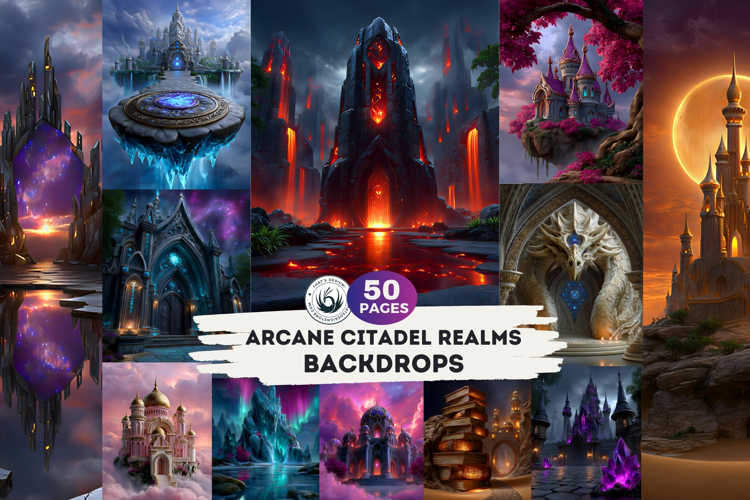 Arcane Citadel Realms Fantasy Backdrop and Junk Journal Kit