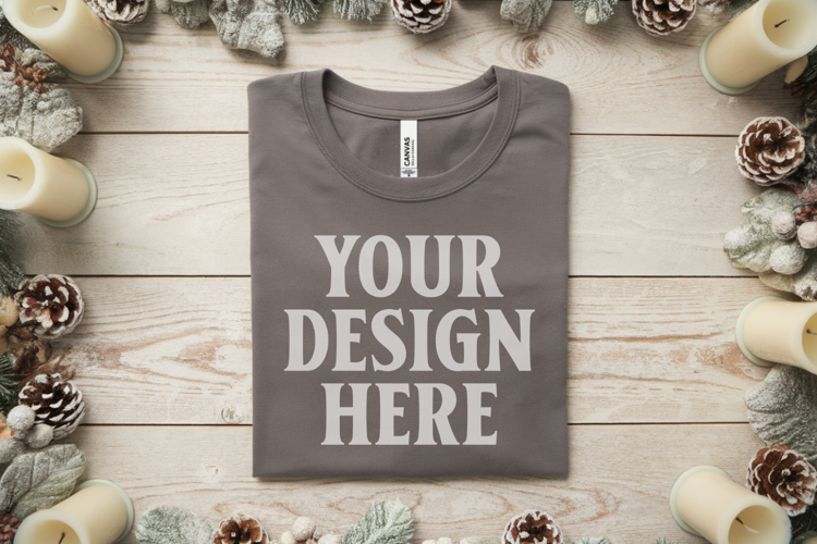 Christmas Bella Canvas 3001 Ash Folded Tshirt Mockup