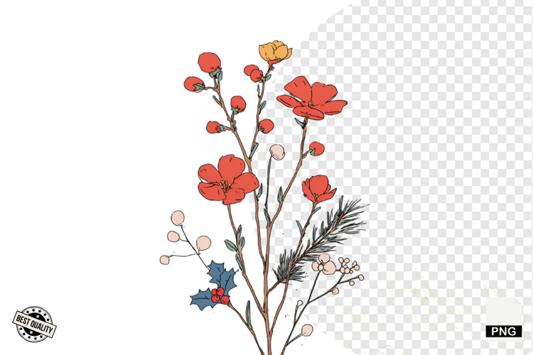 Christmas Doodle Wildflowers Clipart