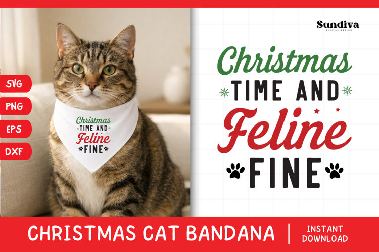 Christmas Cat Bandana Quotes SVG | Feline Fine