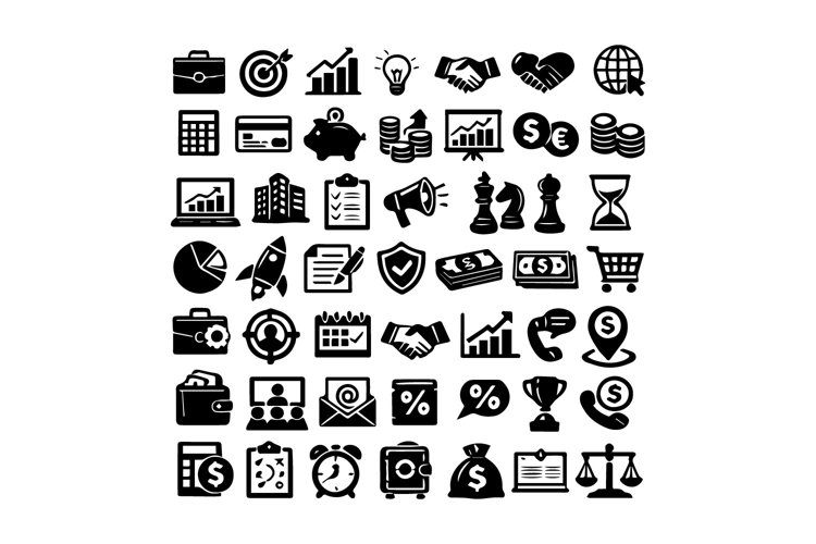 50 Black and White Business and Finance Icons Collection