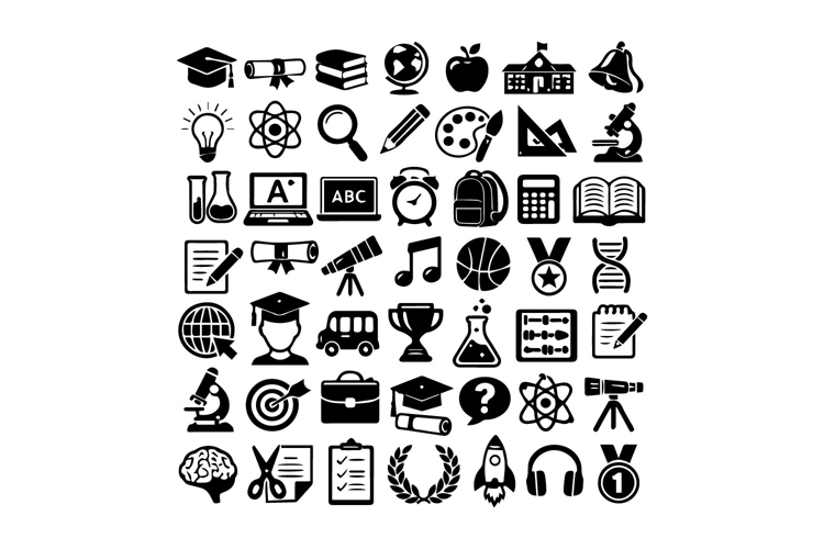 50 Black and White Education Icons Collection Design example image 1
