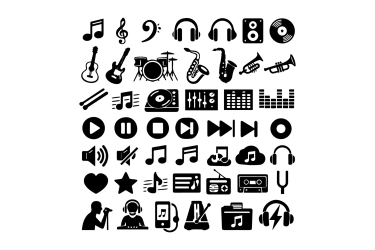 50 Black and White Music Icons Collection Design