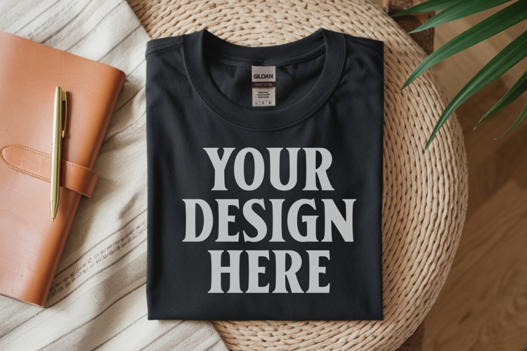 Black Gildan 5000 Flat Lay Tshirt Mockup, G5000 mockup
