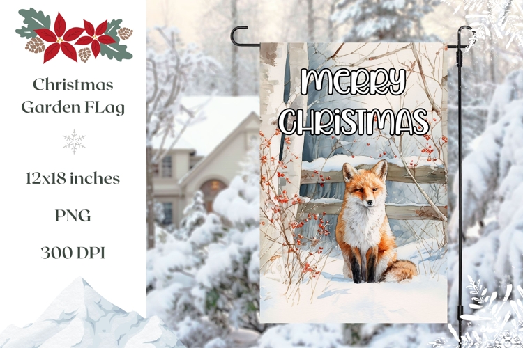 Watercolor Christmas Fox Garden Flag Design