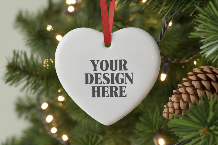 Christmas Love Heart Ornament Mockup | Holiday Hanging
