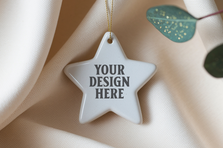Christmas Star Ceramic Ornaments Mockup