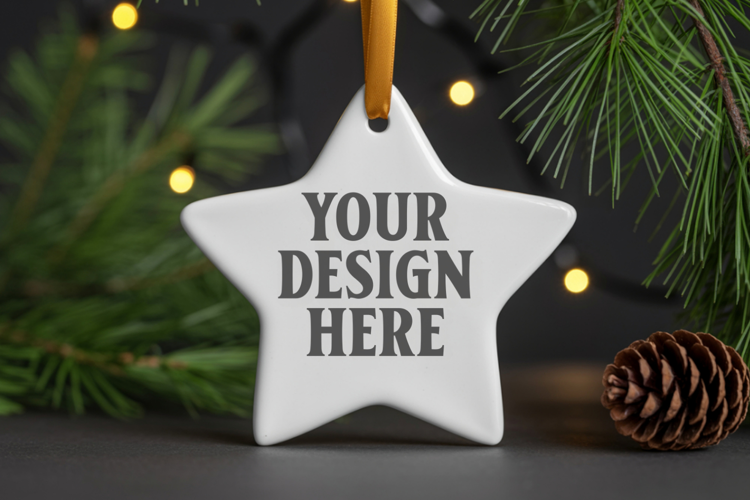 Christmas Star Ceramic Ornament Mockup | Cozy Boho Holiday D