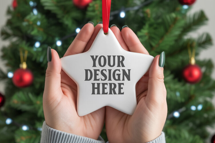 Christmas Star Ceramic Ornaments Mockup | Holiday Star Ornam example image 1