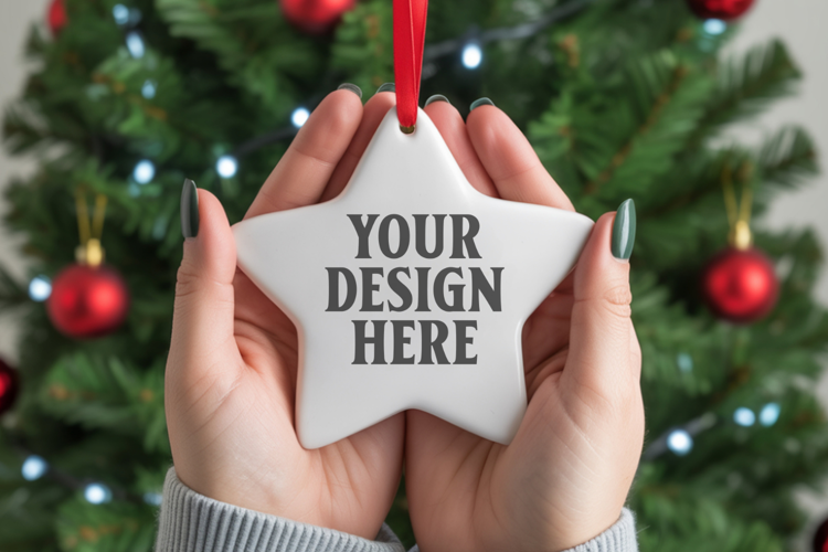 Christmas Star Ceramic Ornaments Mockup | Holiday Star Ornam