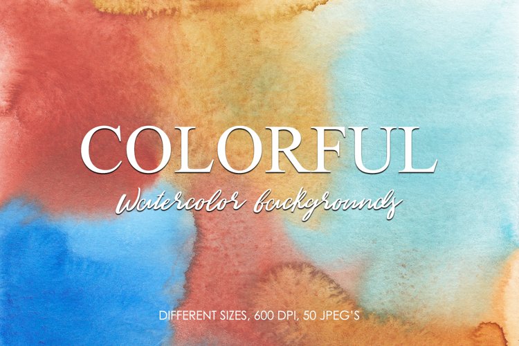 50 Colorful Watercolor Backgrounds, Hand Painted Textures