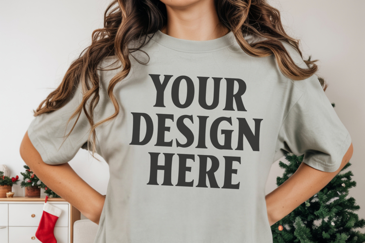 Christmas Comfort Colors 1717 Grey T-Shirt Mockup Real
