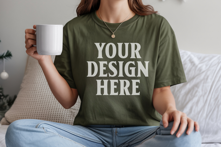 Light Green Comfort Colors 1717 Christmas Shirt Mockup, Coz