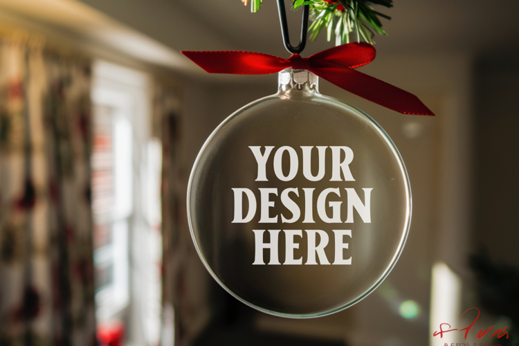 Acrylic Christmas Ornament Mockups | Clear Round Holiday