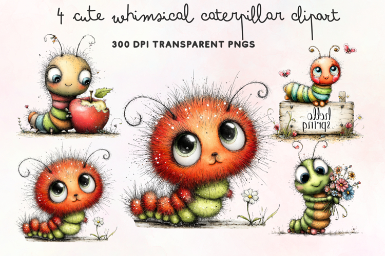 Cute Whimsical Caterpillar Clipart PNG example image 1