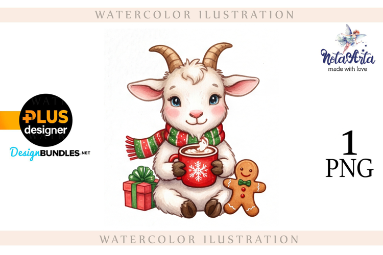Christmas Goat in Watercolor Style