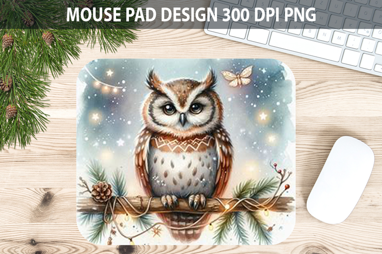 Watercolor Owl Mouse Pad Sublimation - Valentines PNG