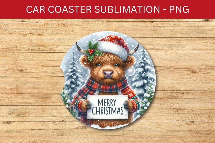 rounded car coaster - highland cow example image 1