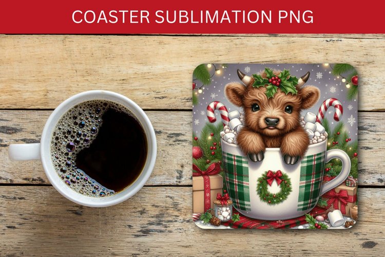 square coaster - highland cow in the mug