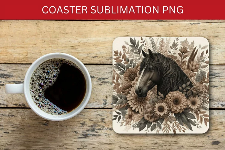 square coaster - floral horse