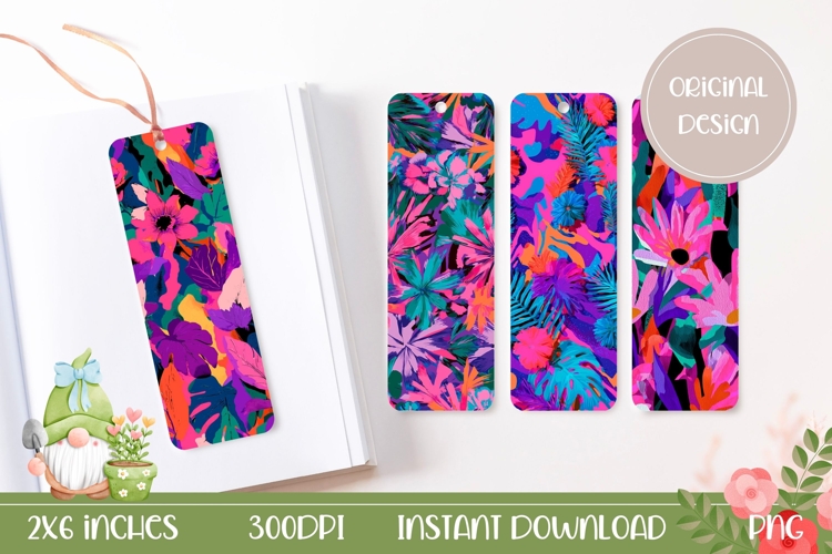 Neon Flowers Bookmark Designs, Floral Bookmarks Printable